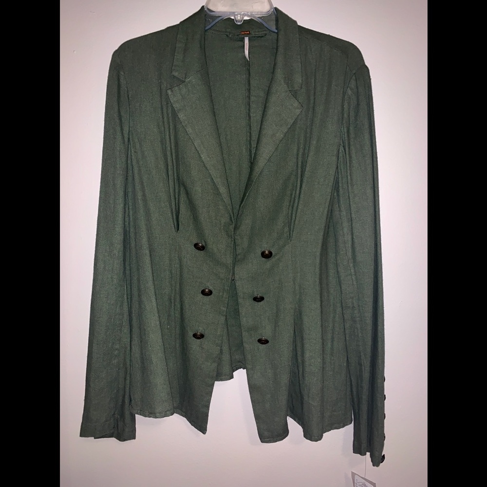 Free People green linen blazer
